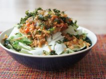 なめ茸キムチ納豆フライドオニオンのりサラダ