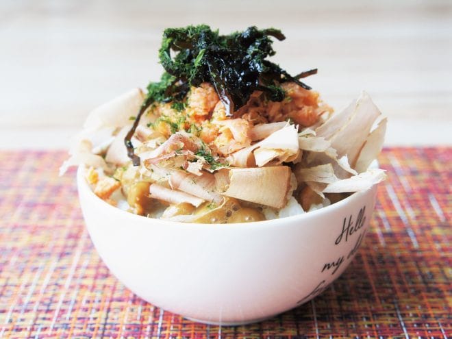 シャケ納豆青のり昆布ご飯