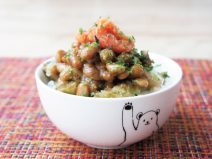 焼きナス明太子青のり納豆ご飯