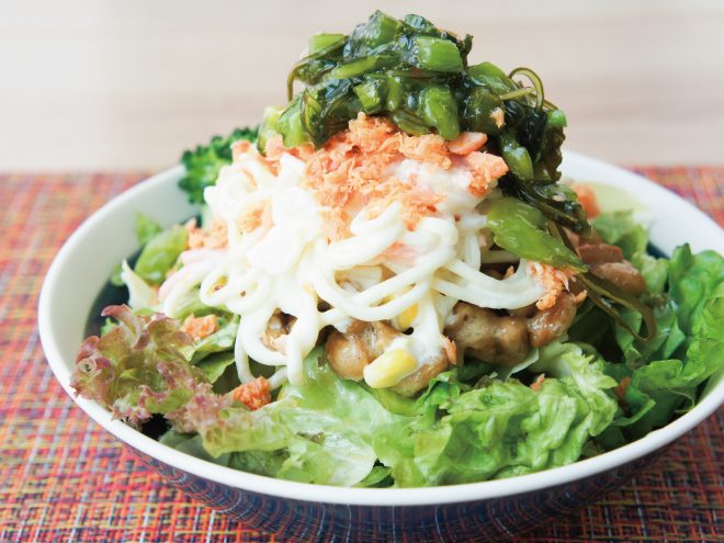 野沢菜シャケ納豆スパゲティサラダ