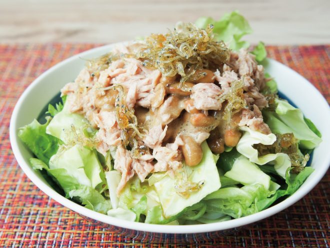 簡単納豆レシピ｜柚子ちりめん納豆シーチキンサラダ