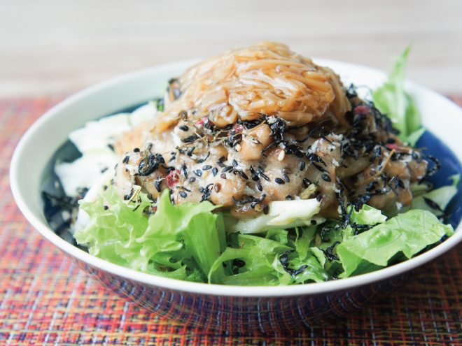 簡単納豆レシピ｜なめ茸納豆たらひじきこんぶサラダ