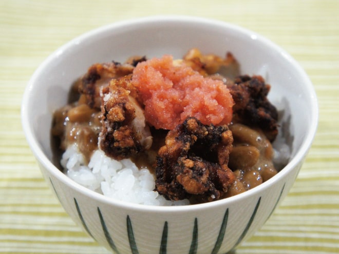納豆から揚げ明太子ご飯