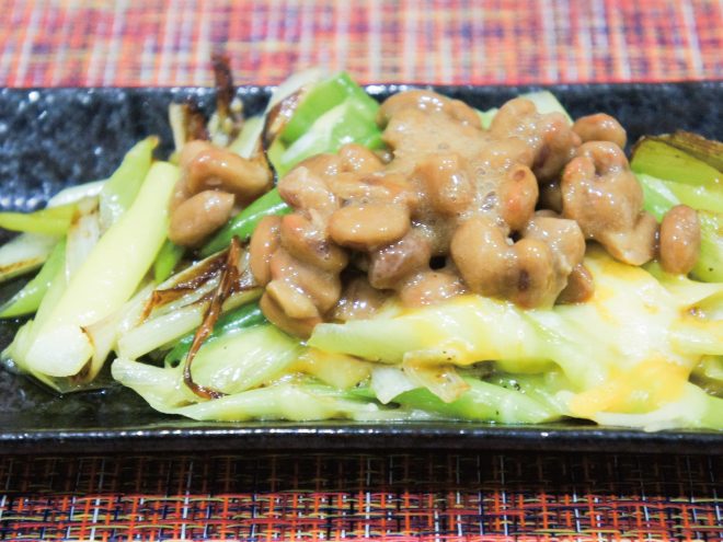 白ネギの納豆チーズ焼き
