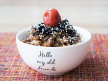 オリーブオイル梅チーズ昆布納豆ご飯