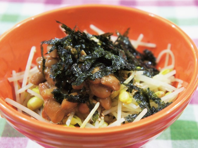 韓国海苔と大豆もやしの納豆ナムル