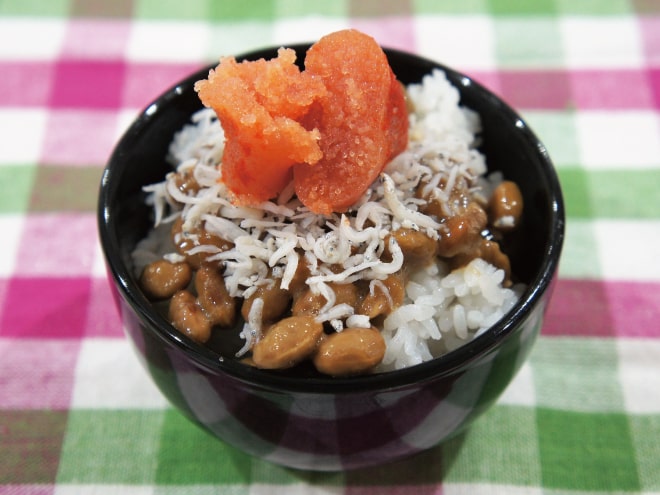 明太子としらすと納豆のご飯