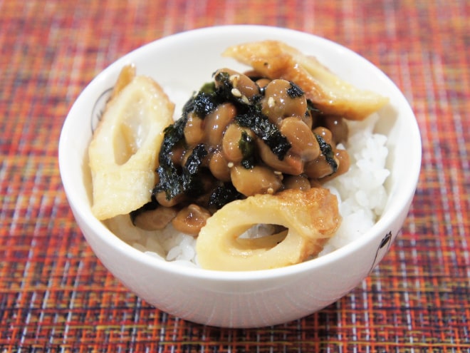 ちくわ醤油のり納豆ご飯