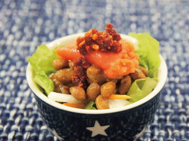 食べるラー油明太子納豆サラダ