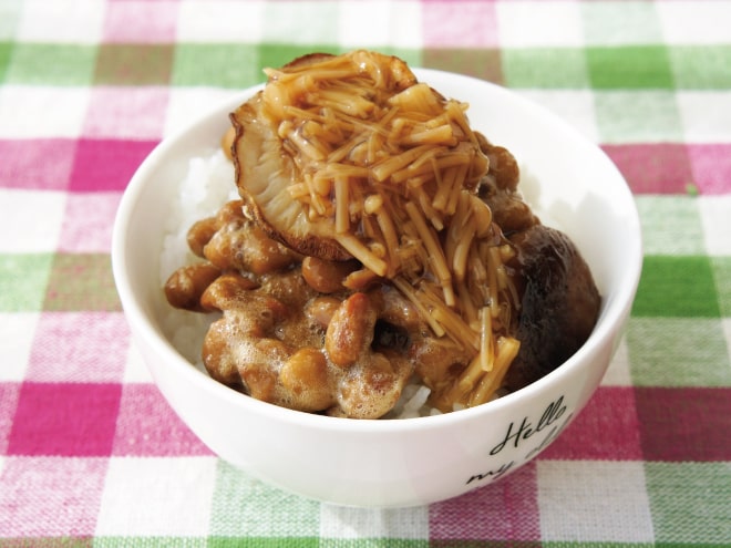 しいたけなめ茸納豆ご飯