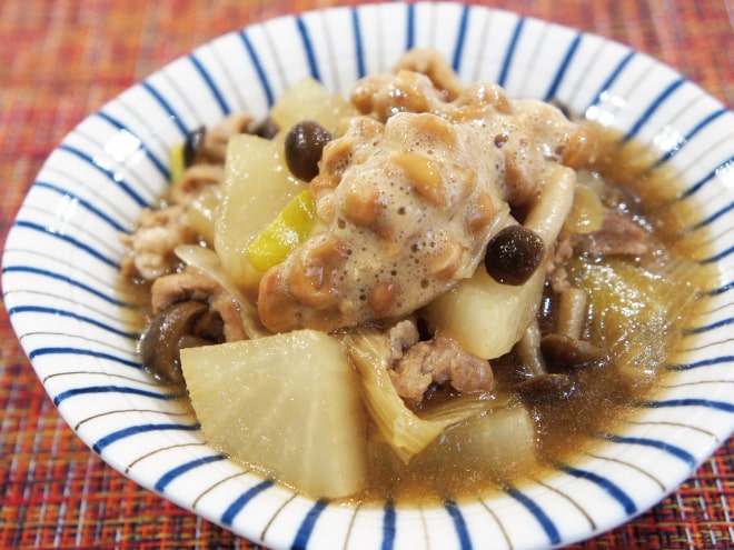 納豆と大根としめじの中華煮