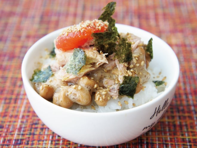 シーチキン明太子ごま納豆ご飯